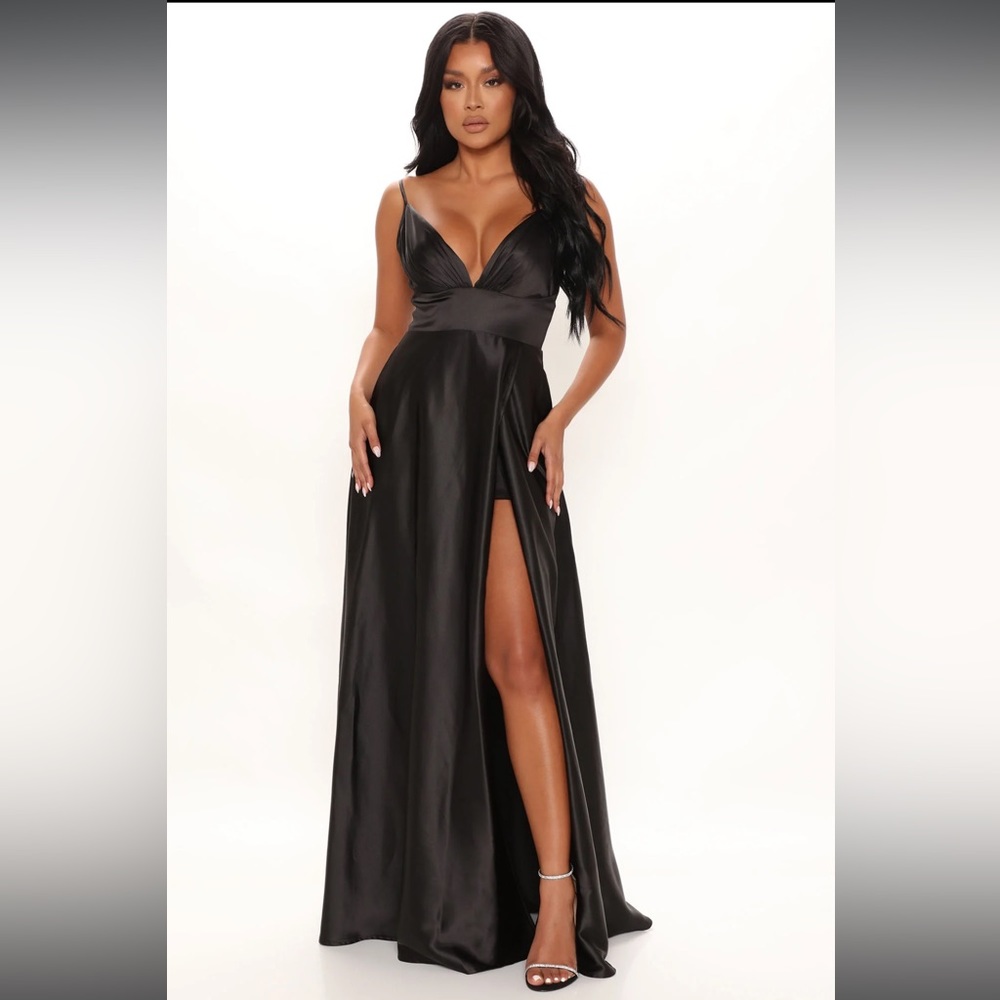 Black Satin Maxi Dress